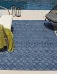Navy Blue Trellis Textured Outdoor Area Rug 6' x 9