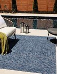 Navy Blue Trellis Textured Outdoor Area Rug 6' x 9