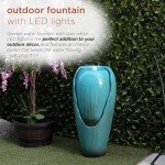 Alpine Outdoor Antique Jar Water Fountain with Lights