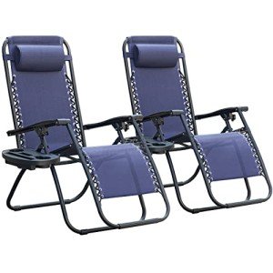 Set of 2 Blue Zero Gravity Chairs with Cup Holders