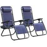 Set of 2 Blue Zero Gravity Chairs with Cup Holders