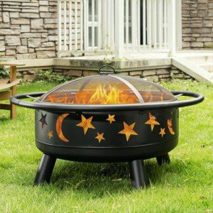Round 38-Inch Outdoor Fire Pit with Mesh Cover