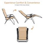 Adjustable Zero Gravity Lounge Chair with Pillow - Beige
