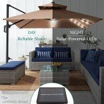 Tan 10x10ft Solar LED Cantilever Patio Umbrella