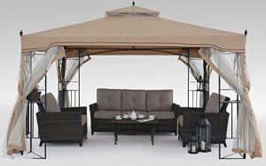 Outdoor Gazebo with Netting and Corner Shelf