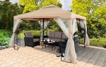 Outdoor Gazebo with Netting and Corner Shelf