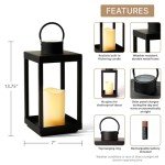 Solar Black Metal Outdoor Lantern for Patio Decor
