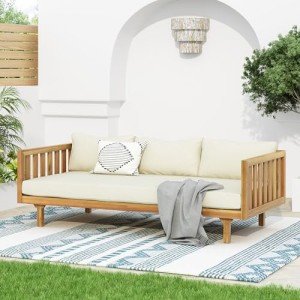 Teak Wooden Outdoor 3-Seater Sofa Bed