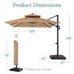 Tan 10x10ft Solar LED Cantilever Patio Umbrella
