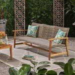 Marcia Outdoor Wood and Wicker Sofa - Gray