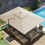 Beige 10x13FT Rotating Patio Umbrella for Outdoors