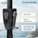 13ft Solar-Powered Patio Umbrella with LED Lights