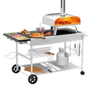 Pizza Oven Cart with Topping Station and Stand