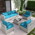 7-Piece Light Grey Wicker Patio Sofa Set