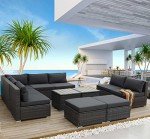 11-Piece Modern Outdoor Sofa Set with Ottomans