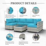 7-Piece Light Grey Wicker Patio Sofa Set