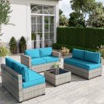 7-Piece Light Grey Wicker Patio Sofa Set