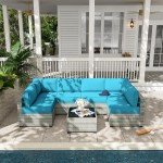 7-Piece Light Grey Wicker Patio Sofa Set