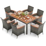 7-Piece Outdoor Wicker Dining Set with Umbrella Hole
