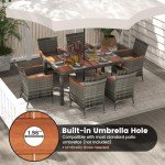 7-Piece Outdoor Wicker Dining Set with Umbrella Hole