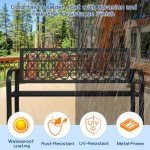 Black Metal Outdoor Garden Bench with Decorative Backrest