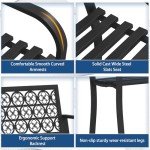 Black Metal Outdoor Garden Bench with Decorative Backrest