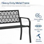 Black Metal Outdoor Garden Bench with Decorative Backrest