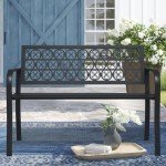 Black Metal Outdoor Garden Bench with Decorative Backrest