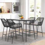 5-Piece Outdoor Bar Dining Set with Cushions