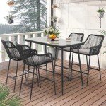 5-Piece Outdoor Bar Dining Set with Cushions