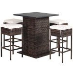 5-Piece Outdoor Wicker Bar Set with Cushions