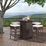 5-Piece Outdoor Wicker Bar Set with Cushions