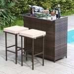 Tangkula Outdoor Rattan Bar Set with Cushions
