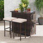Tangkula Outdoor Rattan Bar Set with Cushions