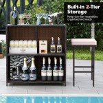 Tangkula Outdoor Rattan Bar Set with Cushions