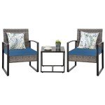 3-Piece Outdoor Wicker Bistro Set with Cushions