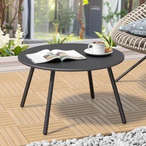 C-Hopetree 24" Black Round Outdoor Coffee Table