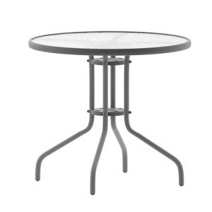 31.5'' Round Glass Metal Patio Table, Silver