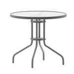 31.5'' Round Glass Metal Patio Table, Silver