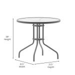 31.5'' Round Glass Metal Patio Table, Silver