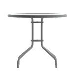 31.5'' Round Glass Metal Patio Table, Silver