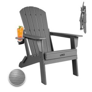 Folding Adirondack Chair with Cup Holder – Grey