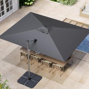 Large Gray Cantilever Patio Umbrella with 360° Rotation