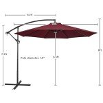 10FT Burgandy Patio Offset Umbrella with Crank