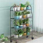 4-Tier Movable Gray Metal Plant Stand