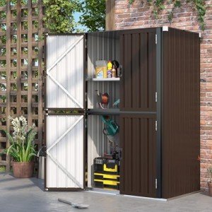 Brown Waterproof Outdoor Storage Cabinet with Shelves