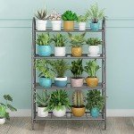 4-Tier Movable Gray Metal Plant Stand