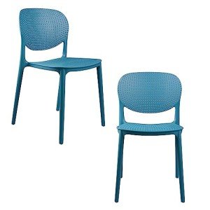 Teal Blue Stackable Mesh Dining Chairs - Set of 2