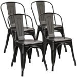 Stackable Metal Dining Chairs Set of 4 - Black