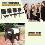 Tangkula 4-Piece Stackable Rattan Patio Dining Chairs